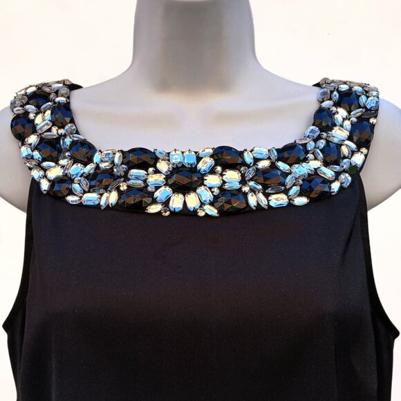 Connected Apparel Women Black Knee Length Sleek Dress with Rhinestone Neckline 8 - Picture 3 of 15